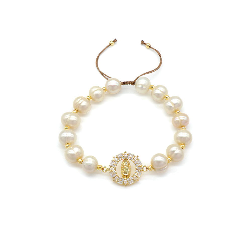 Handmade Customizable Fresh Water Pearl Bracelet With Brass Charm