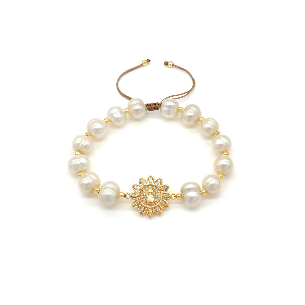 Handmade Customizable Fresh Water Pearl Bracelet With Brass Charm
