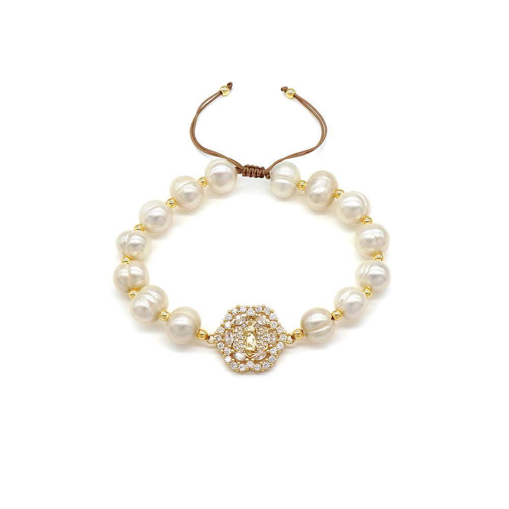 Handmade Customizable Fresh Water Pearl Bracelet With Brass Charm