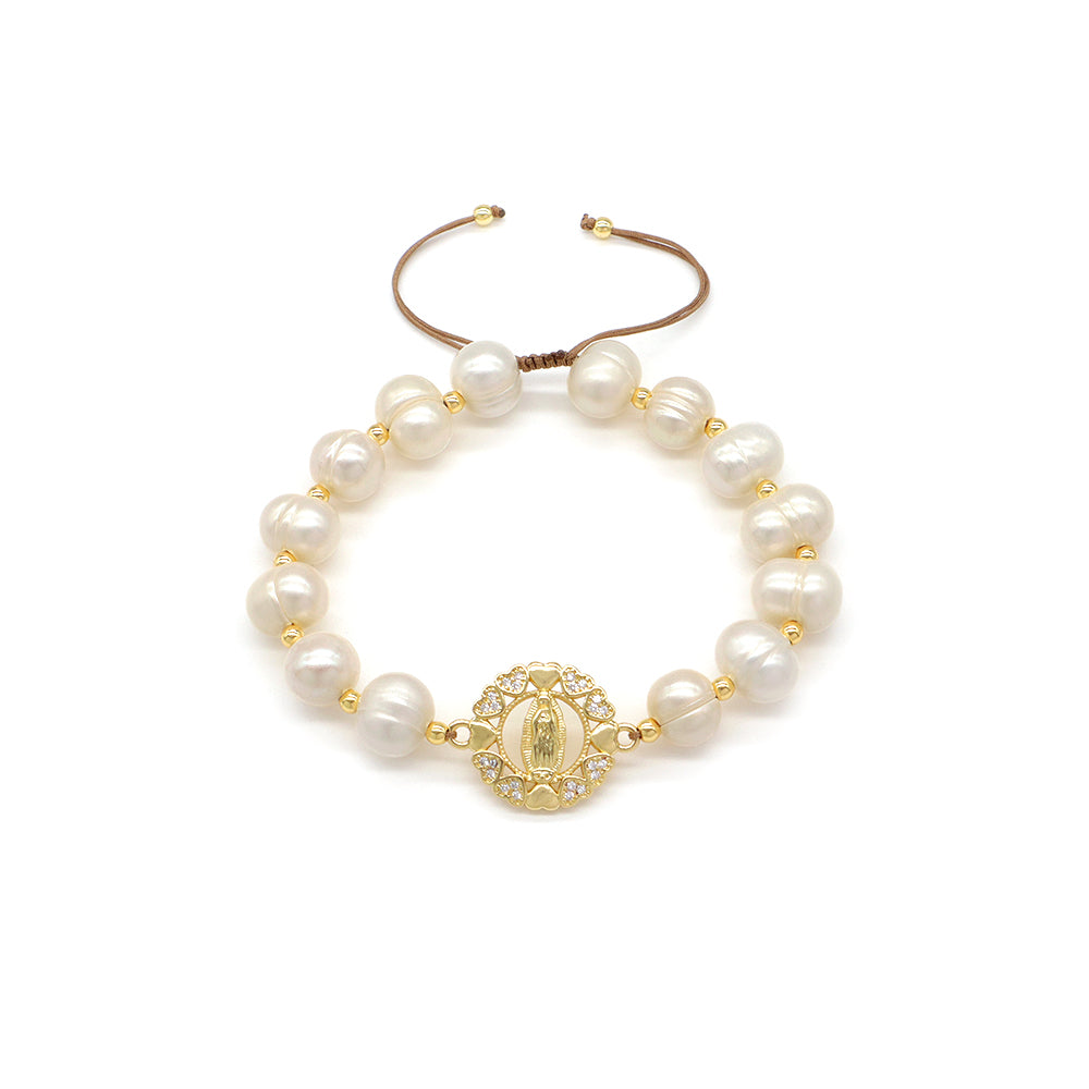 Handmade Customizable Fresh Water Pearl Bracelet With Brass Charm