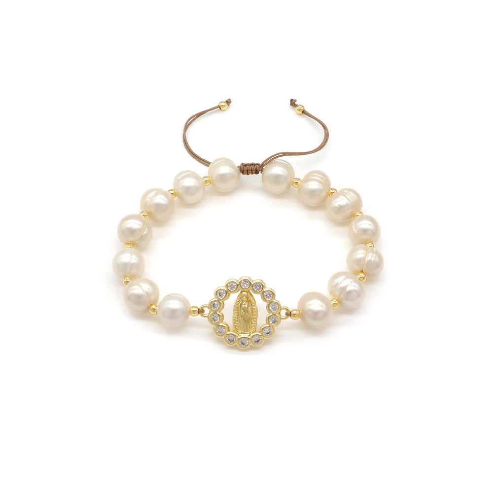 Handmade Customizable Fresh Water Pearl Bracelet With Brass Charm