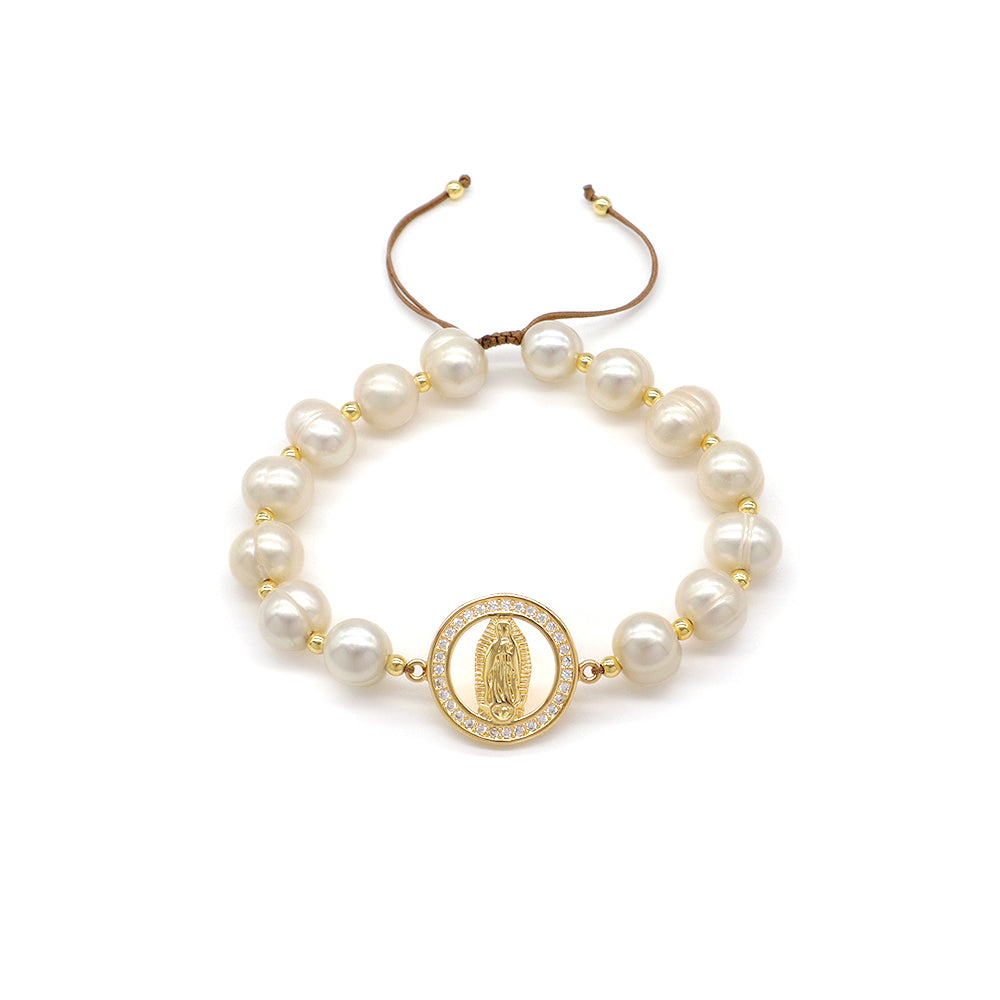 Handmade Customizable Fresh Water Pearl Bracelet With Brass Charm