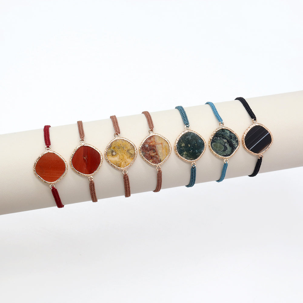 Handmade Customizable Natural Stone Charm Bracelet With Cotton Wire