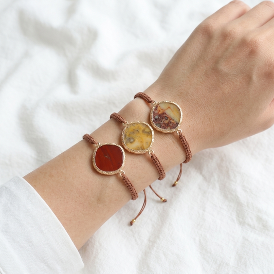 Handmade Customizable Natural Stone Charm Bracelet With Cotton Wire