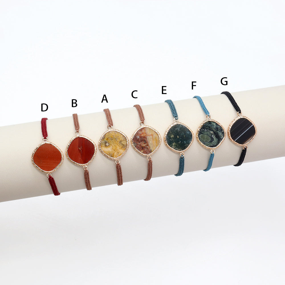Handmade Customizable Natural Stone Charm Bracelet With Cotton Wire
