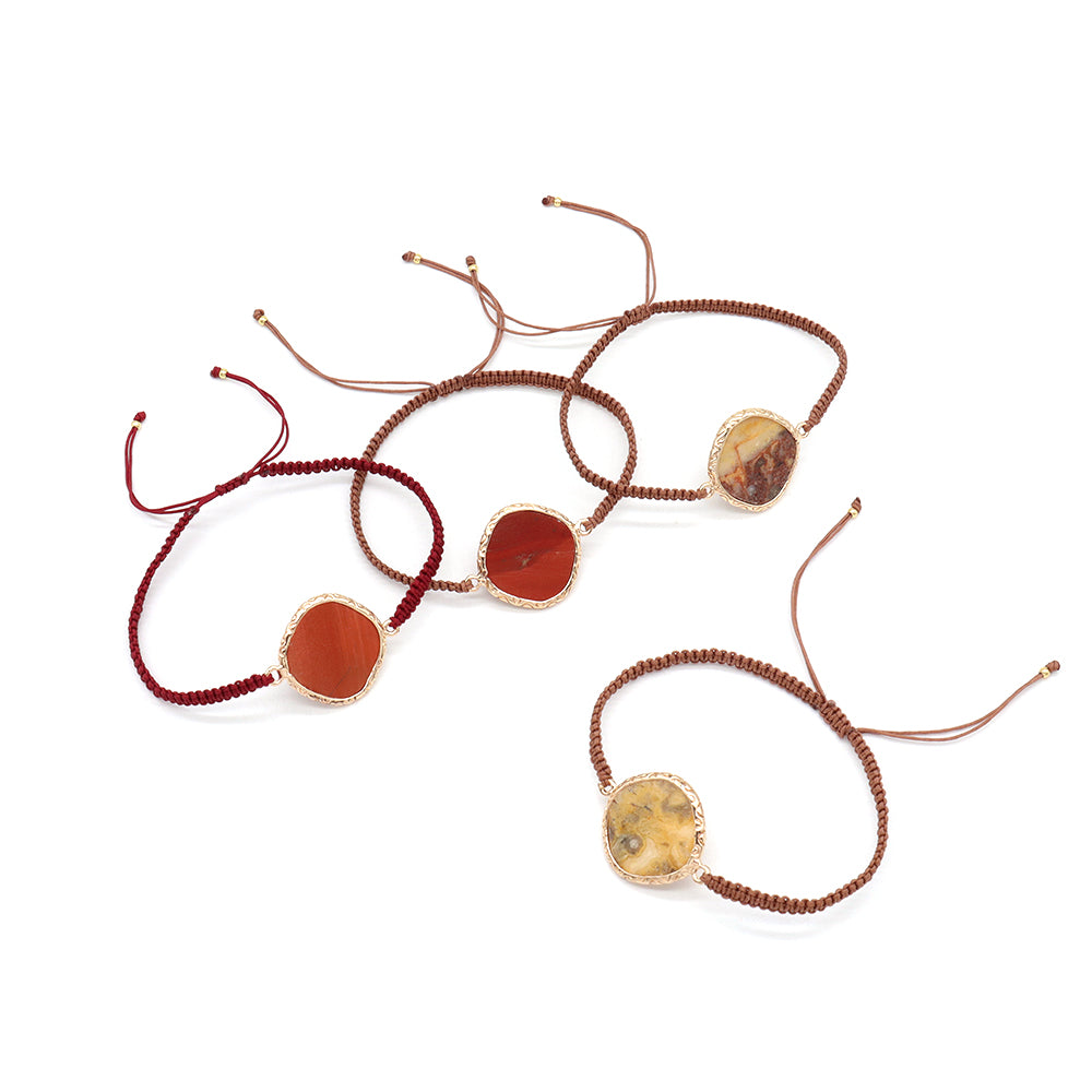 Handmade Customizable Natural Stone Charm Bracelet With Cotton Wire