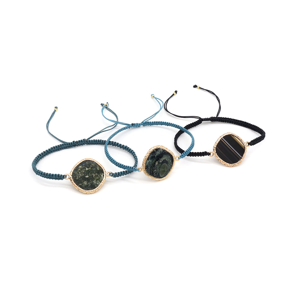 Handmade Customizable Natural Stone Charm Bracelet With Cotton Wire