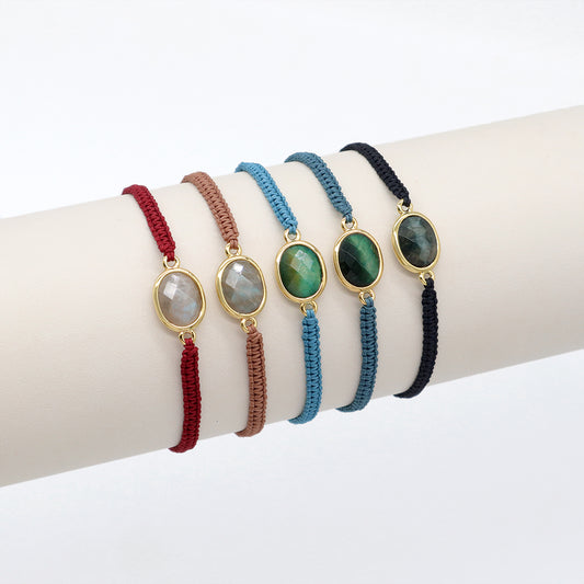 Handmade Customizable Natural Stone Charm Bracelet With Cotton Wire