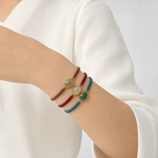 Handmade Customizable Natural Stone Charm Bracelet With Cotton Wire