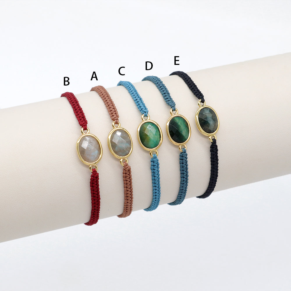 Handmade Customizable Natural Stone Charm Bracelet With Cotton Wire