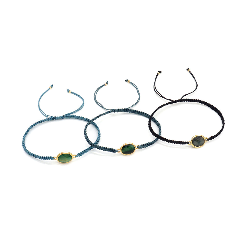 Handmade Customizable Natural Stone Charm Bracelet With Cotton Wire