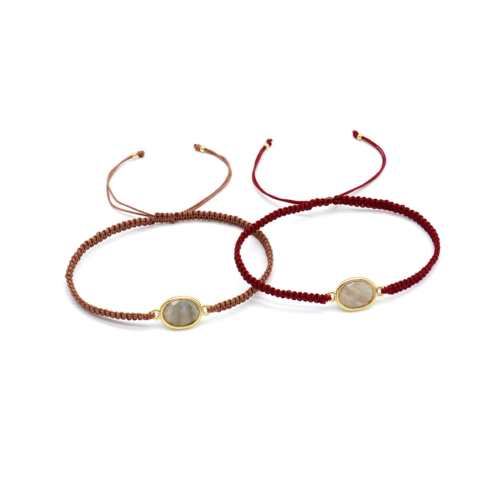 Handmade Customizable Natural Stone Charm Bracelet With Cotton Wire