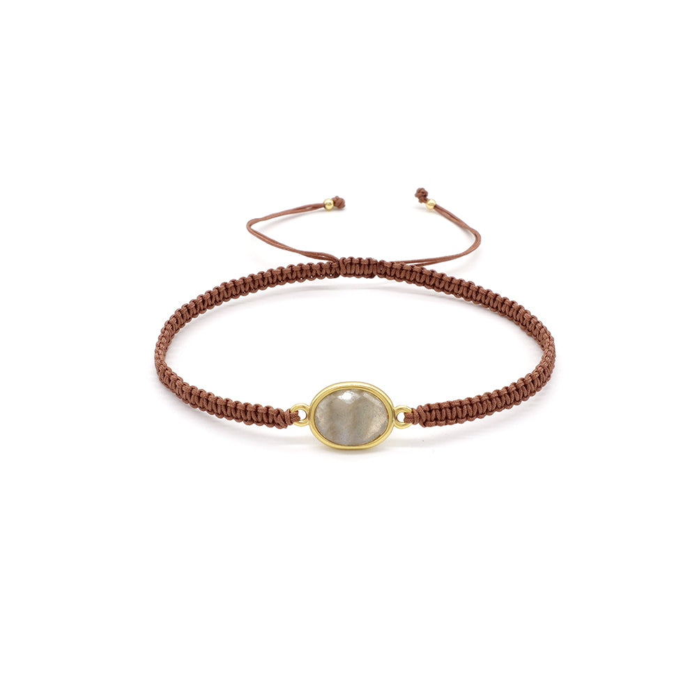Handmade Customizable Natural Stone Charm Bracelet With Cotton Wire