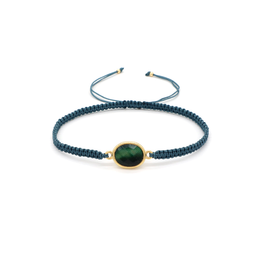 Handmade Customizable Natural Stone Charm Bracelet With Cotton Wire