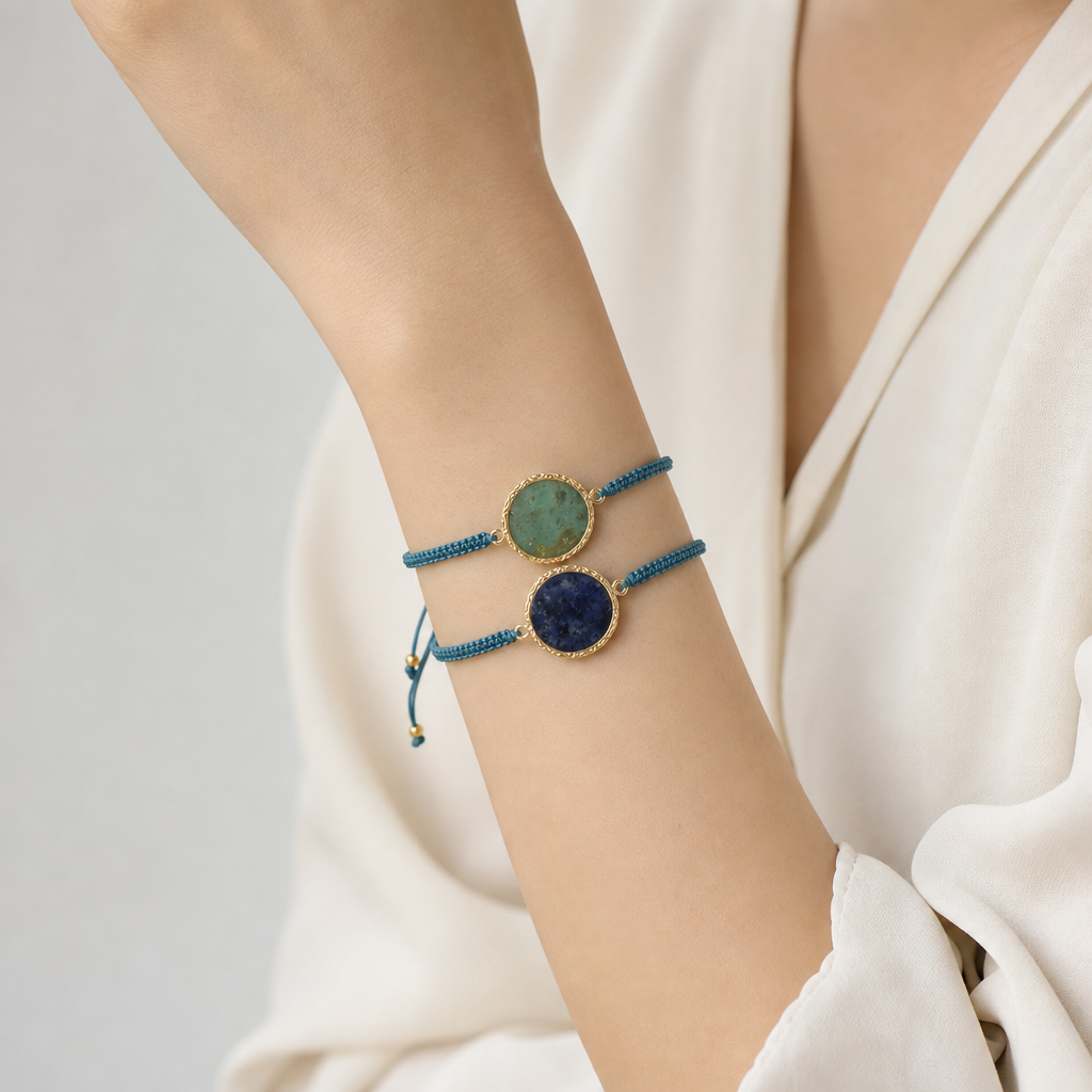 Handmade Customizable Natural Stone Charm Bracelet With Cotton Wire