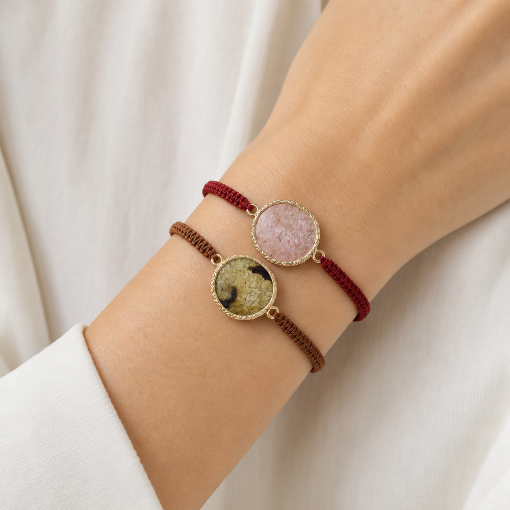Handmade Customizable Natural Stone Charm Bracelet With Cotton Wire
