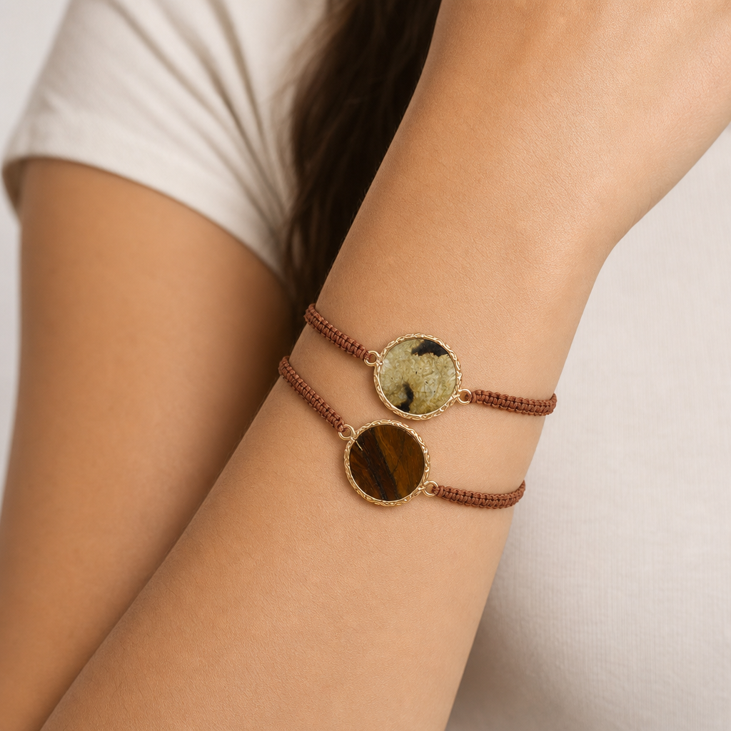 Handmade Customizable Natural Stone Charm Bracelet With Cotton Wire
