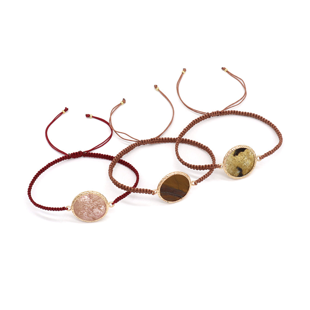 Handmade Customizable Natural Stone Charm Bracelet With Cotton Wire