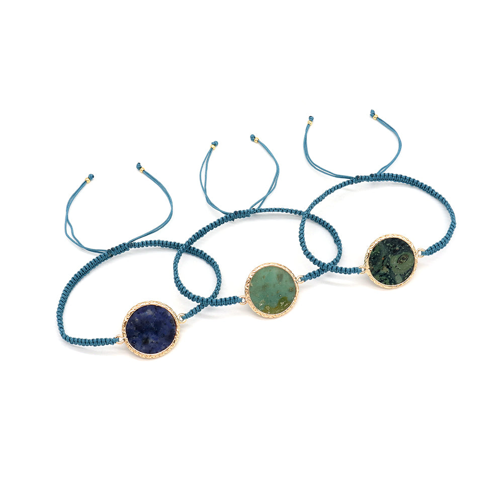 Handmade Customizable Natural Stone Charm Bracelet With Cotton Wire