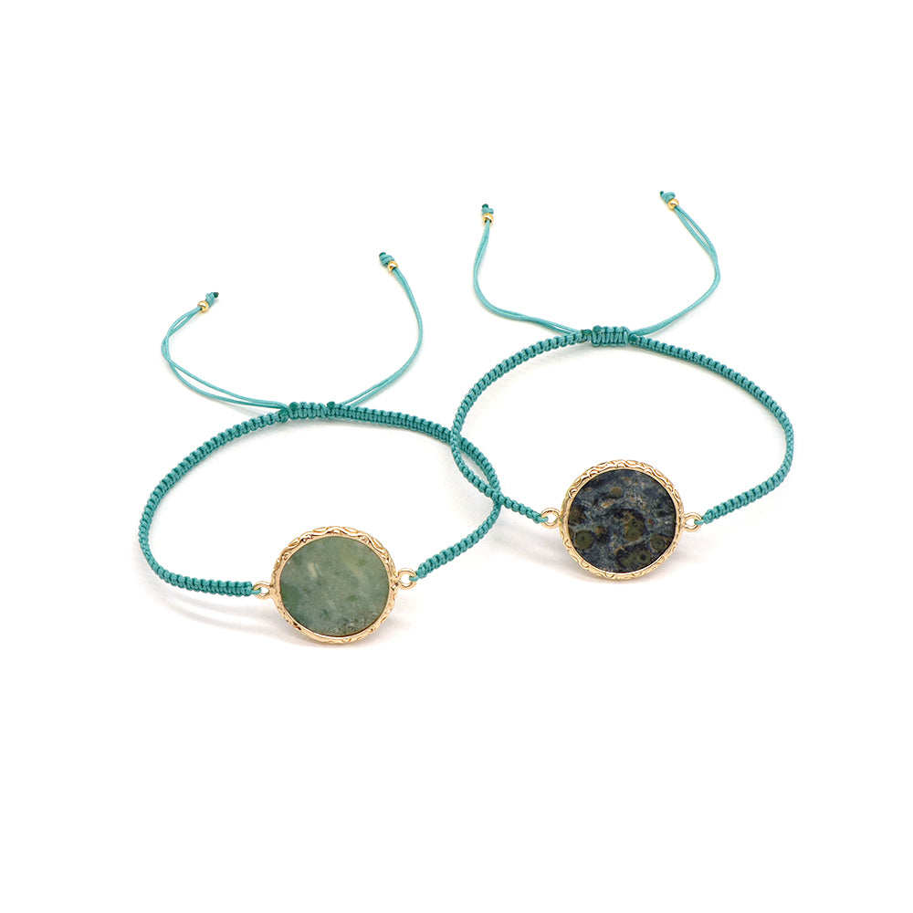 Handmade Customizable Natural Stone Charm Bracelet With Cotton Wire