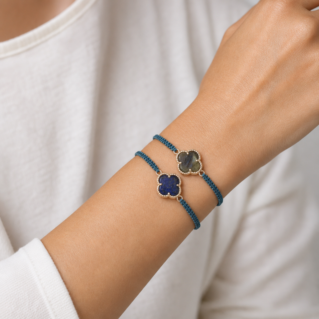 Handmade Customizable Natural Stone Charm Bracelet With Cotton Wire
