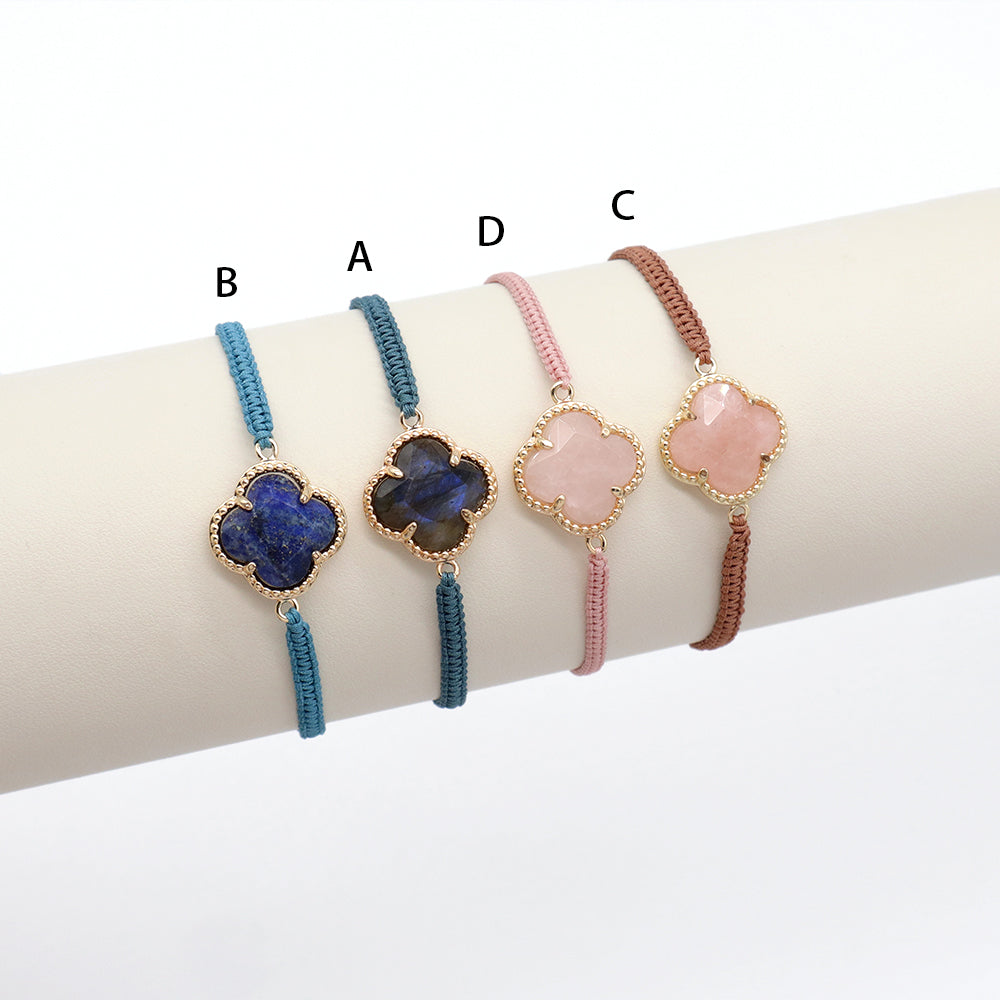 Handmade Customizable Natural Stone Charm Bracelet With Cotton Wire