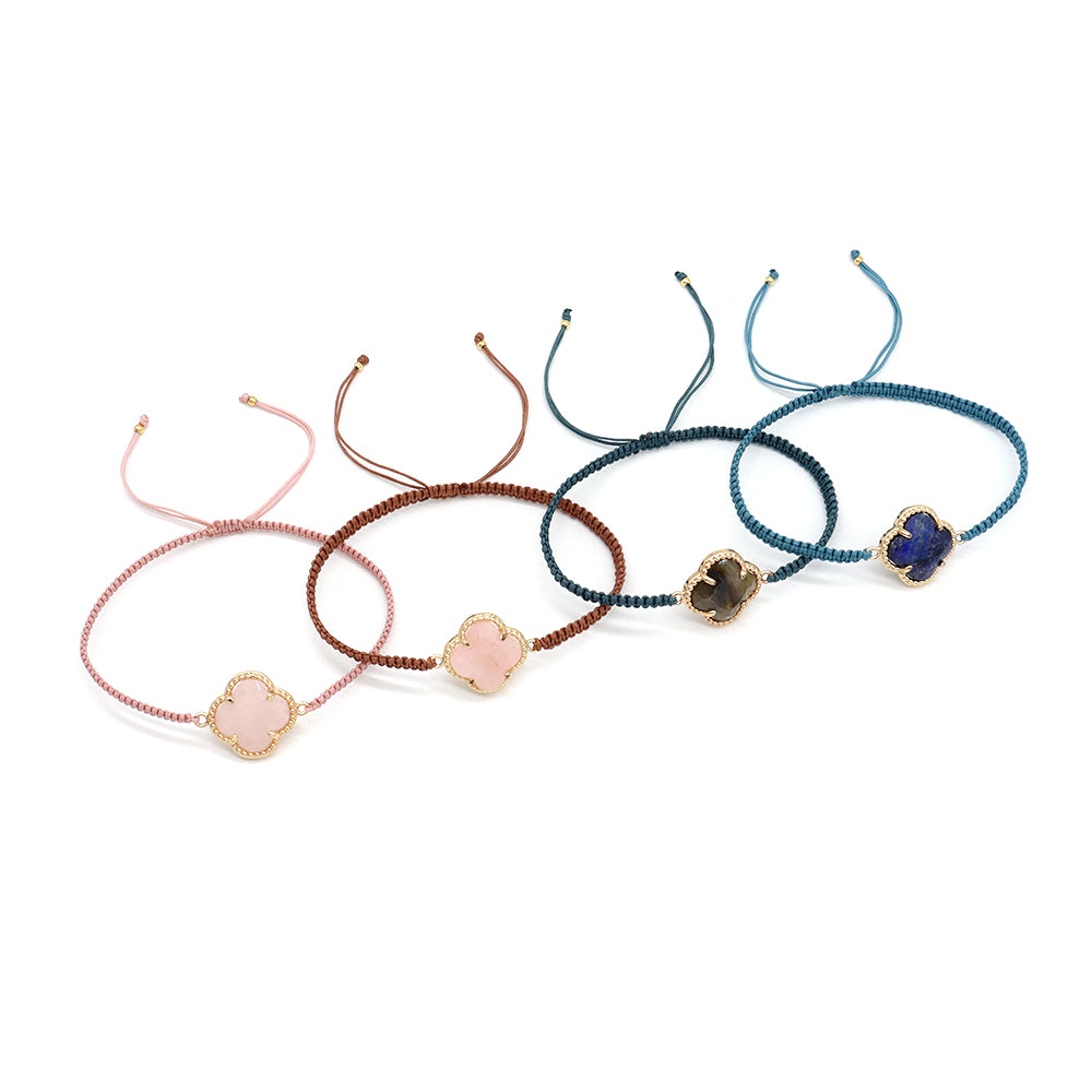 Handmade Customizable Natural Stone Charm Bracelet With Cotton Wire