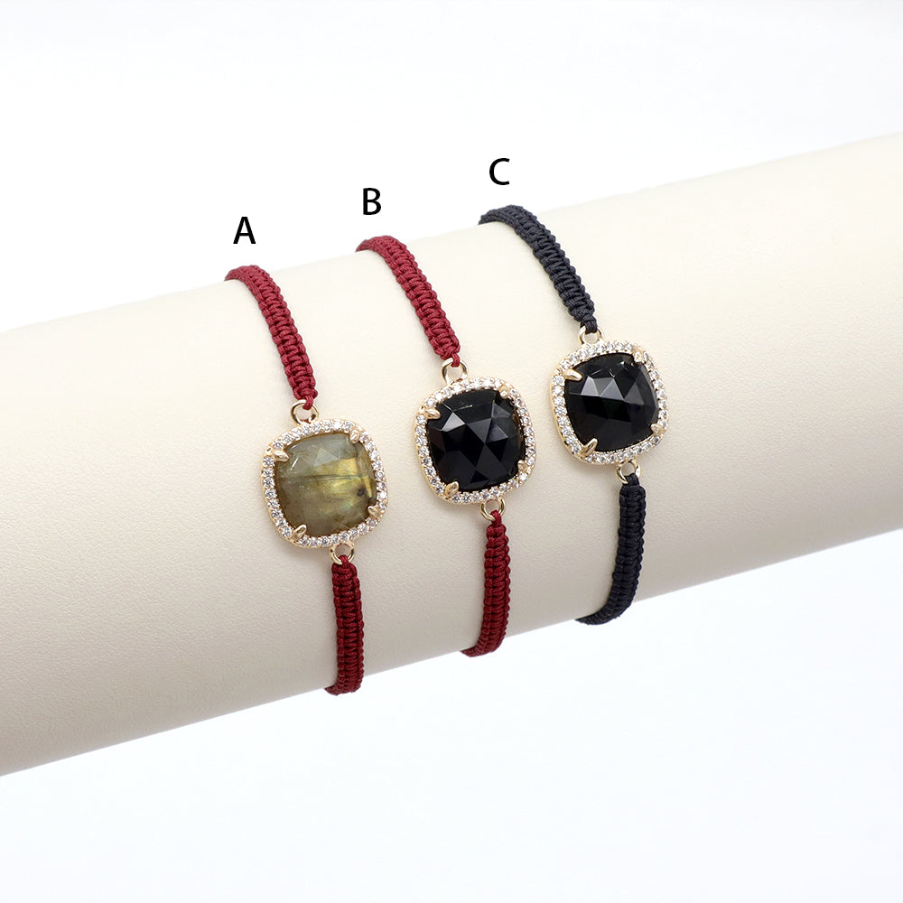 Handmade Customizable Natural Stone Charm Bracelet With Cotton Wire