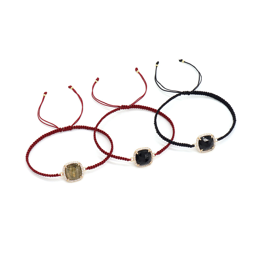 Handmade Customizable Natural Stone Charm Bracelet With Cotton Wire