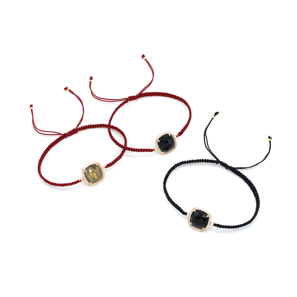 Handmade Customizable Natural Stone Charm Bracelet With Cotton Wire