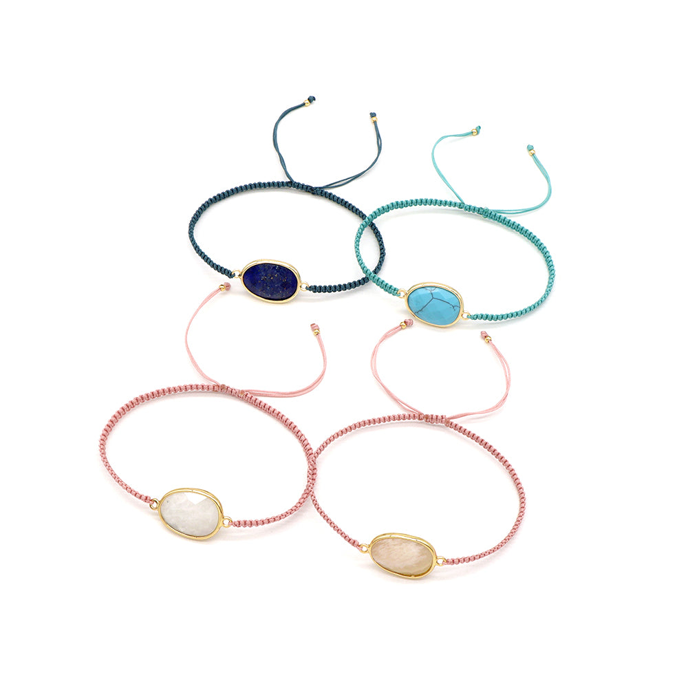 Handmade Customizable Natural Stone Charm Bracelet With Cotton Wire