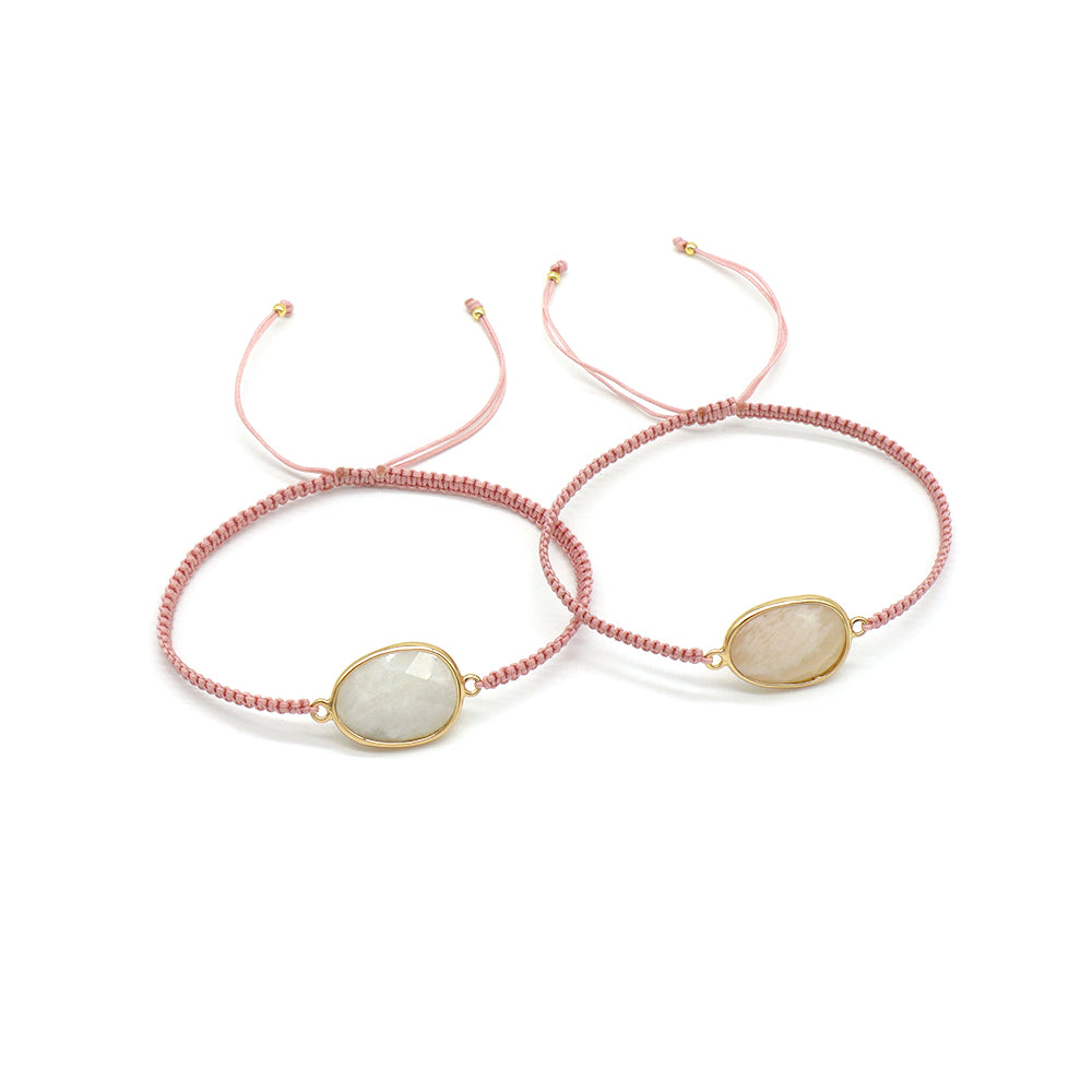 Handmade Customizable Natural Stone Charm Bracelet With Cotton Wire