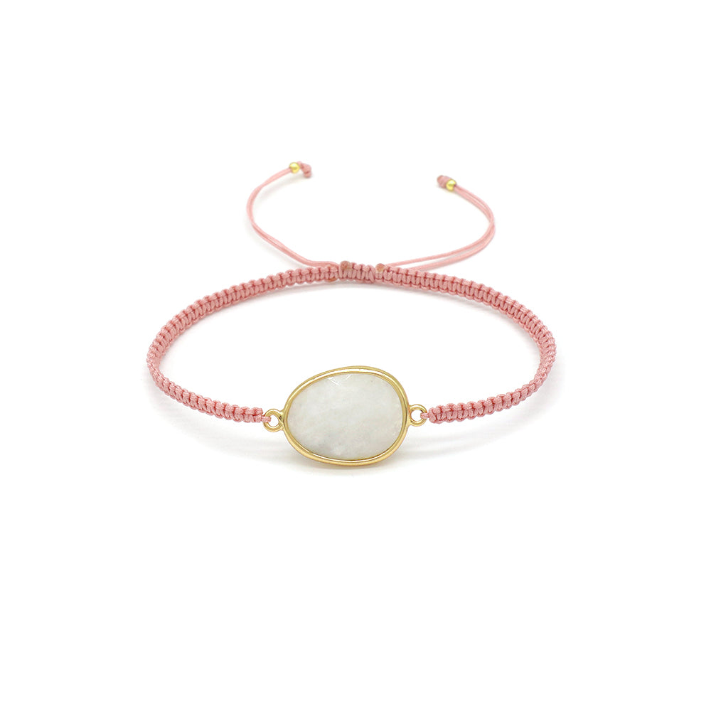 Handmade Customizable Natural Stone Charm Bracelet With Cotton Wire