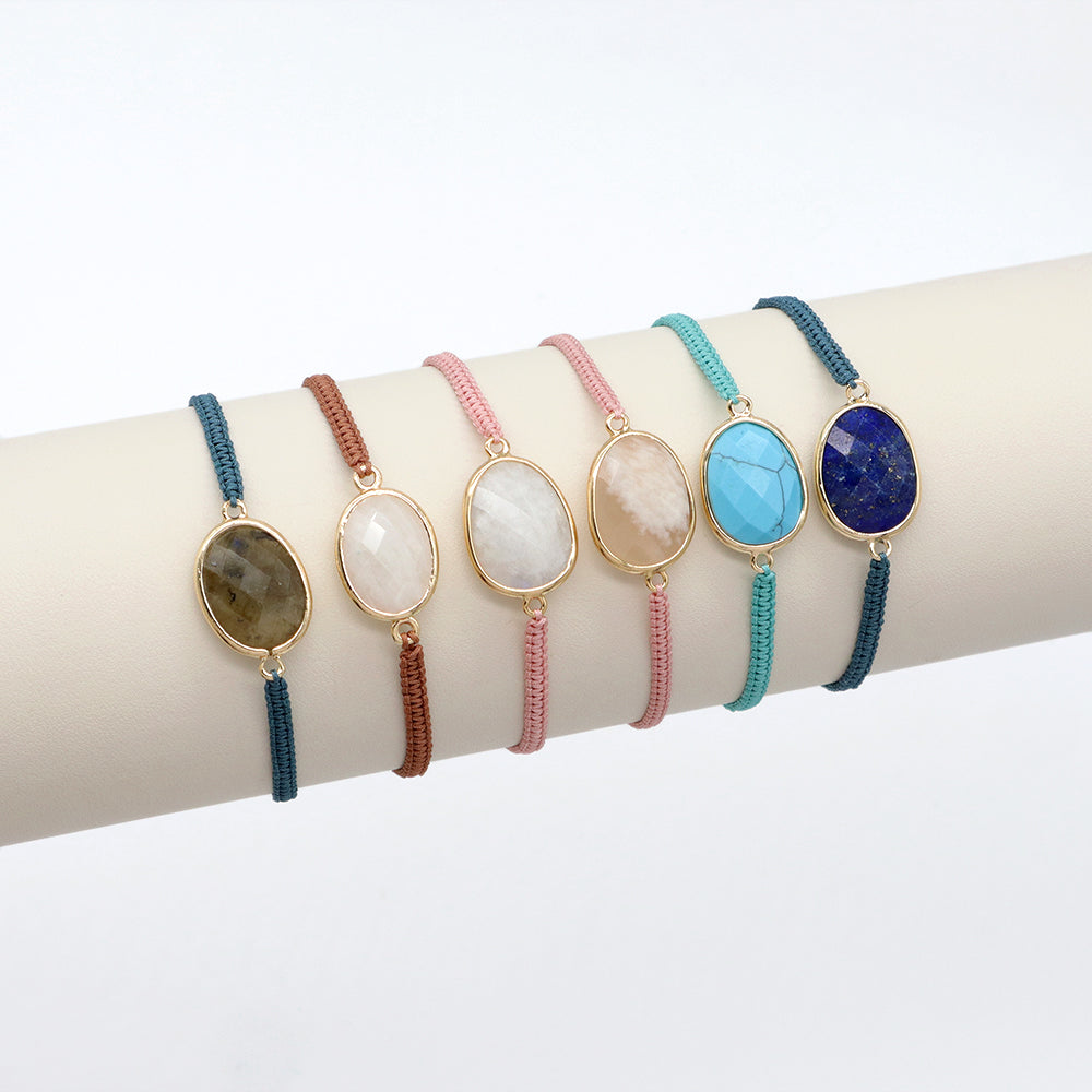 Handmade Customizable Natural Stone Charm Bracelet With Cotton Wire