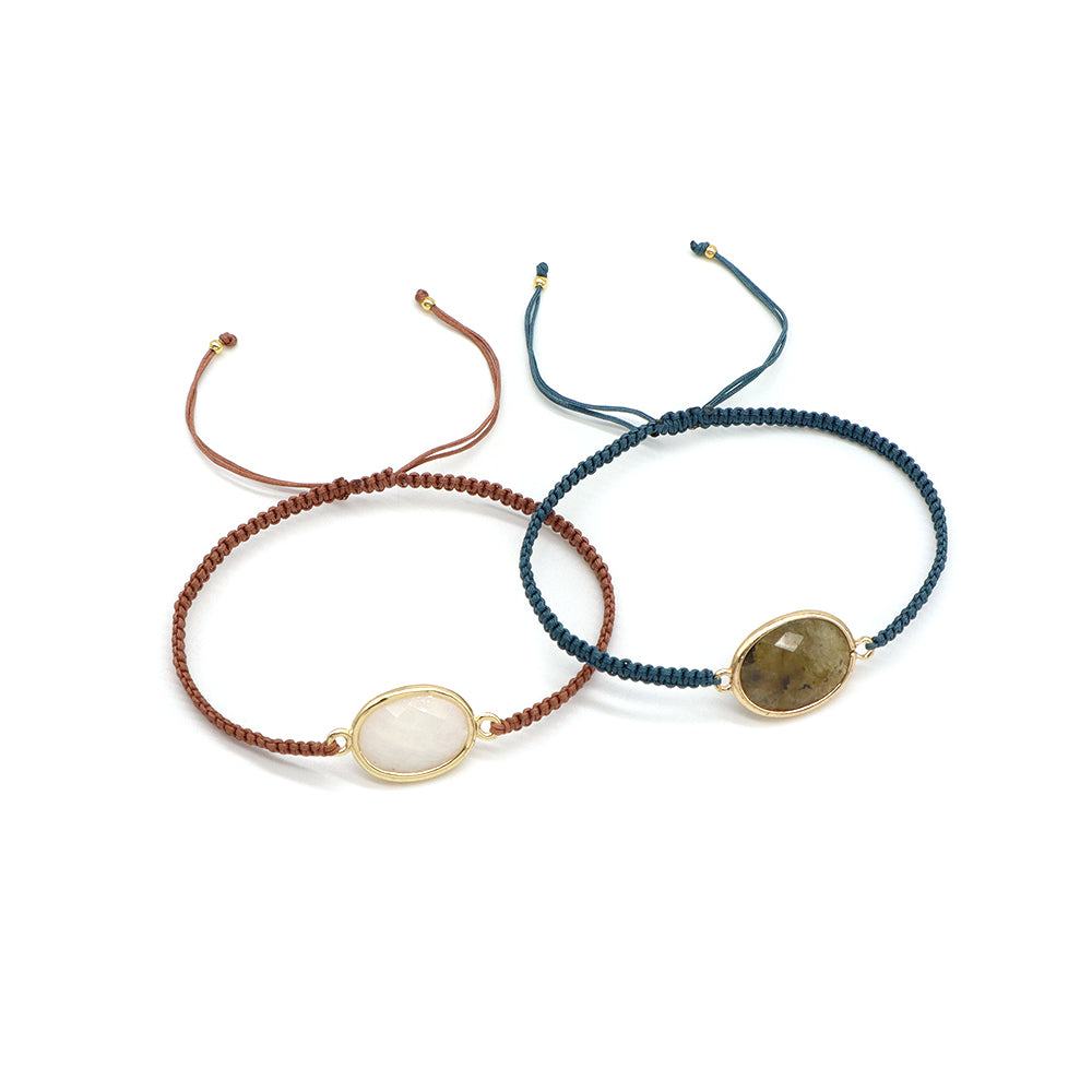 Handmade Customizable Natural Stone Charm Bracelet With Cotton Wire