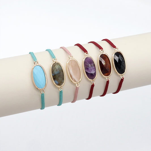 Handmade Customizable Natural Stone Charm Bracelet With Cotton Wire