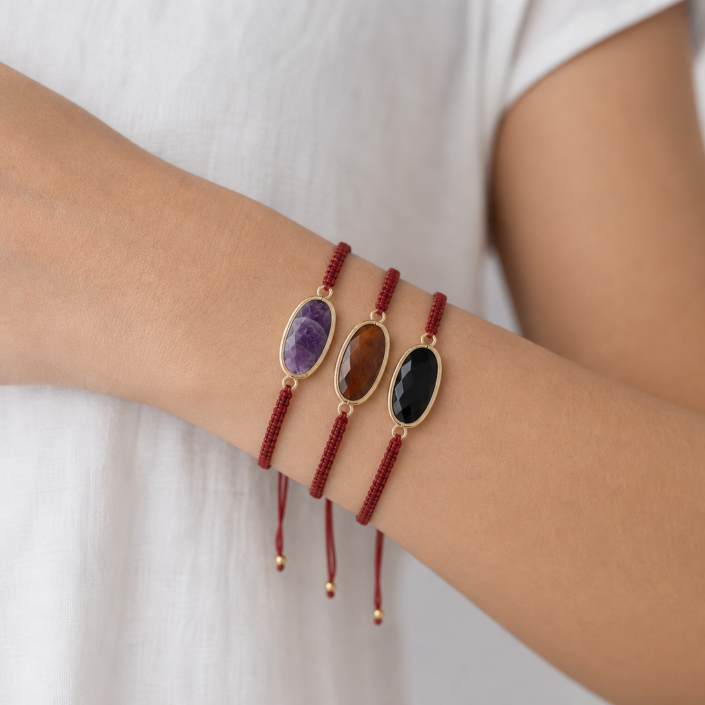 Handmade Customizable Natural Stone Charm Bracelet With Cotton Wire