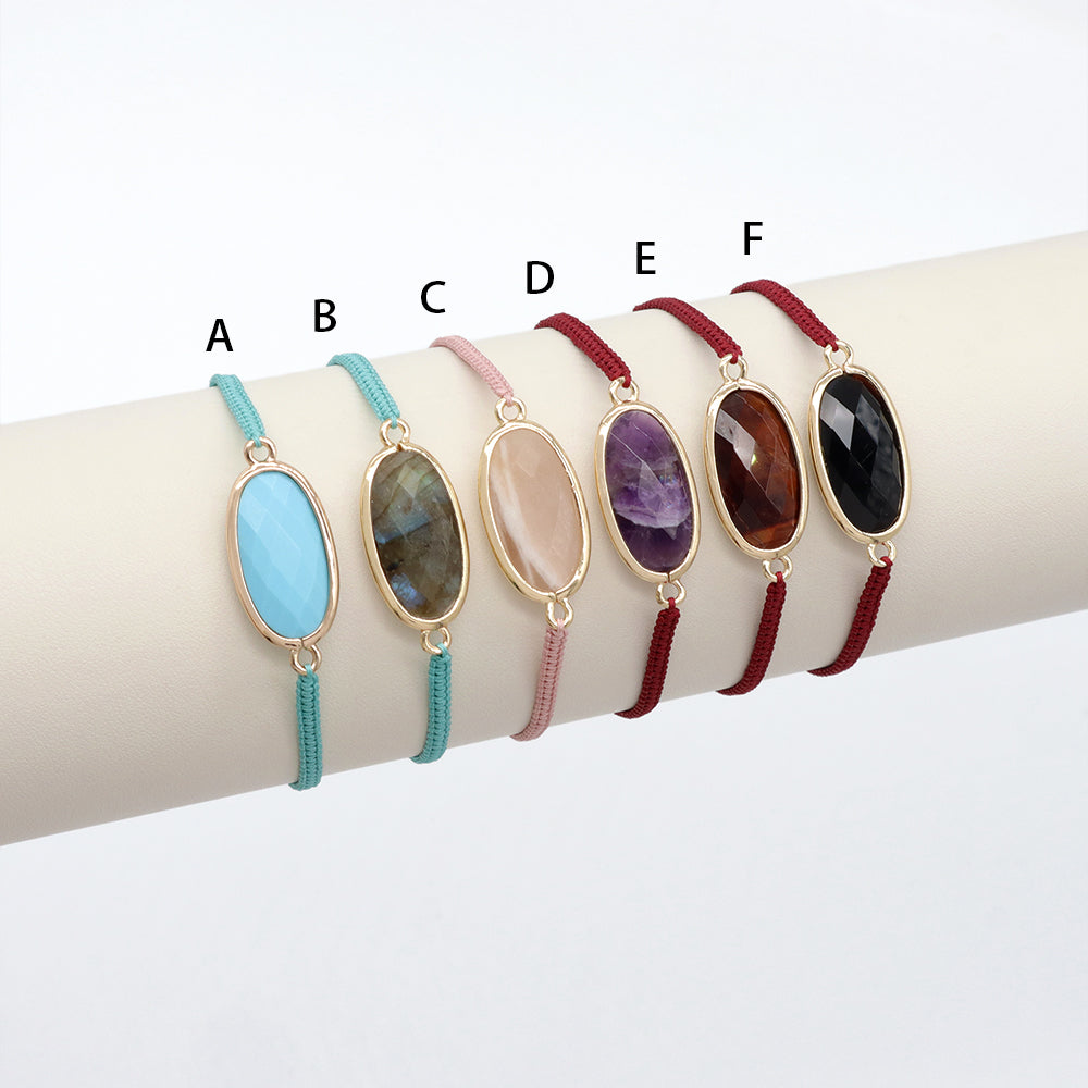 Handmade Customizable Natural Stone Charm Bracelet With Cotton Wire