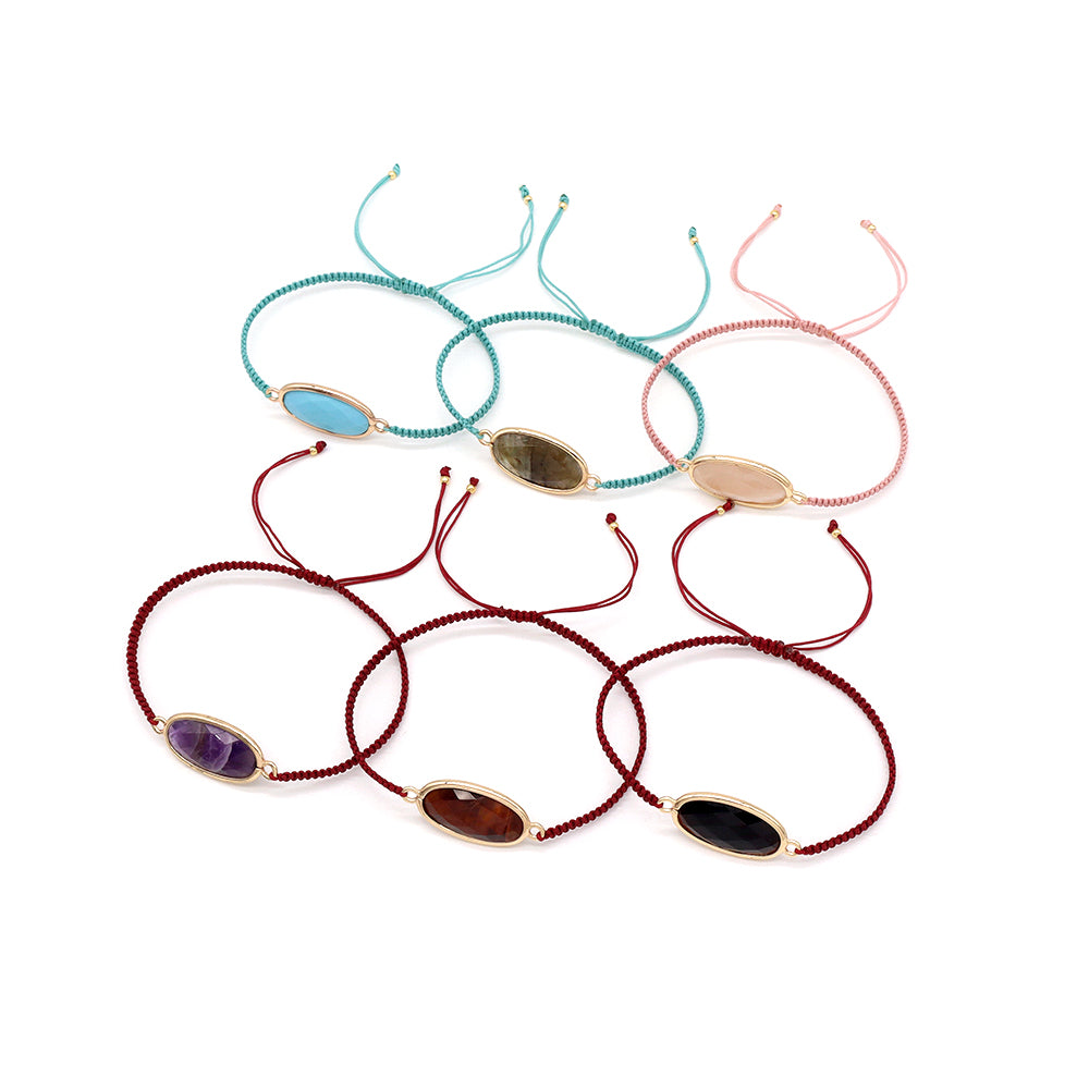 Handmade Customizable Natural Stone Charm Bracelet With Cotton Wire