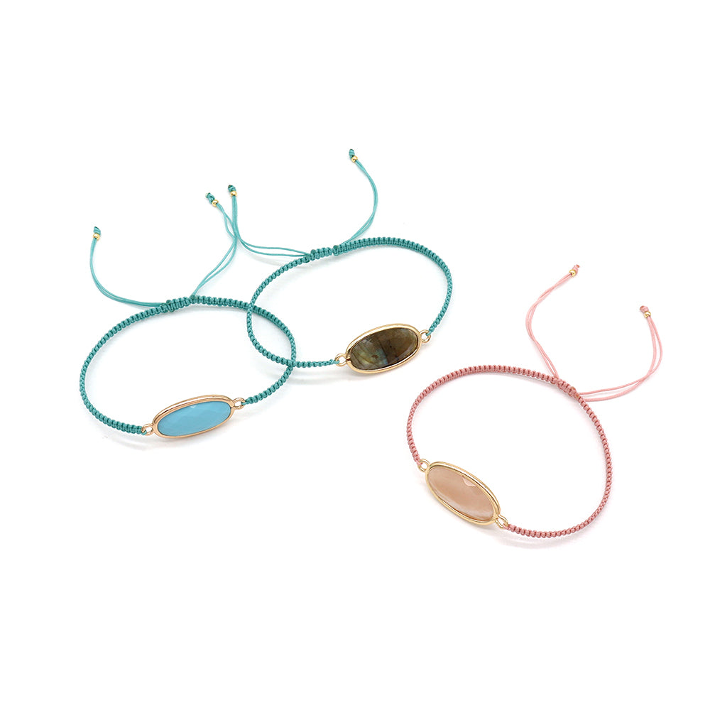 Handmade Customizable Natural Stone Charm Bracelet With Cotton Wire