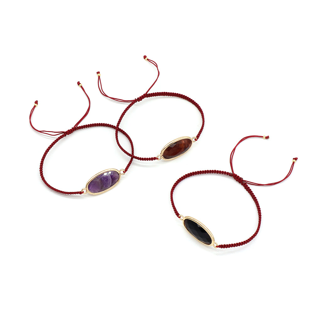 Handmade Customizable Natural Stone Charm Bracelet With Cotton Wire