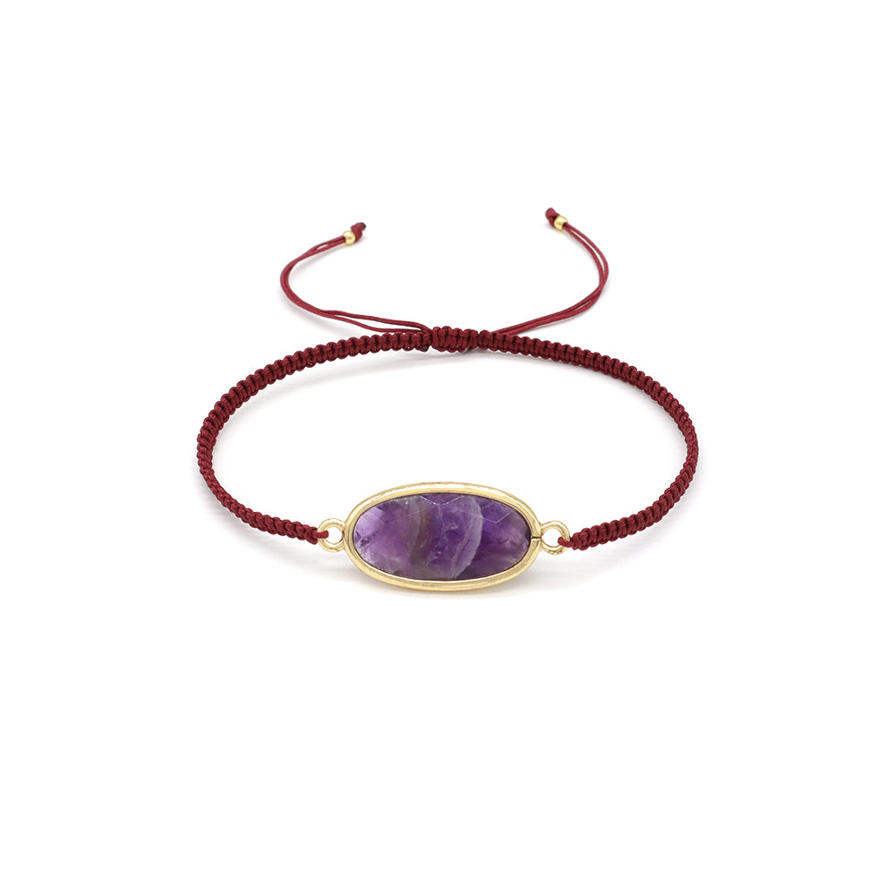 Handmade Customizable Natural Stone Charm Bracelet With Cotton Wire