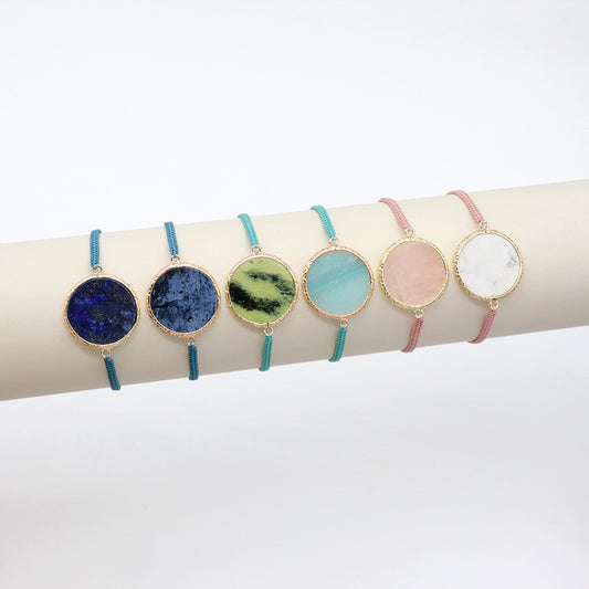 Handmade Customizable Natural Stone Charm Bracelet With Cotton Wire