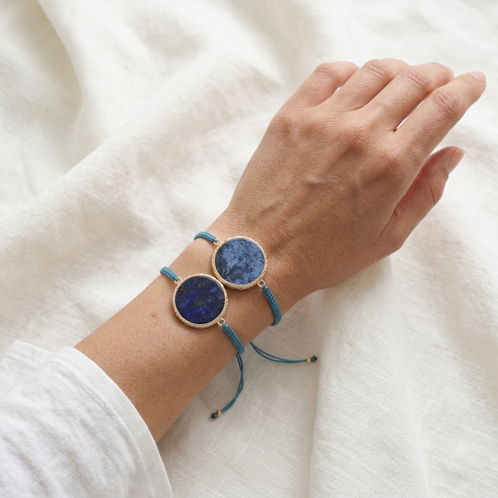 Handmade Customizable Natural Stone Charm Bracelet With Cotton Wire