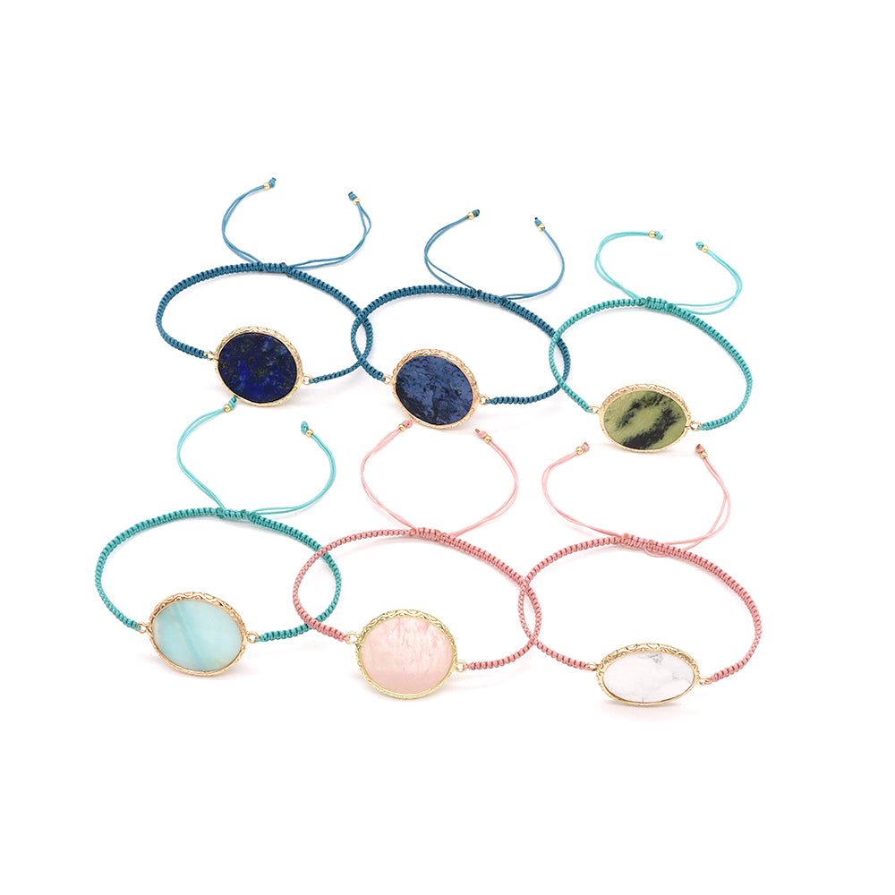 Handmade Customizable Natural Stone Charm Bracelet With Cotton Wire