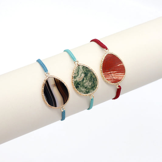 Handmade Customizable Natural Stone Charm Bracelet With Cotton Wire