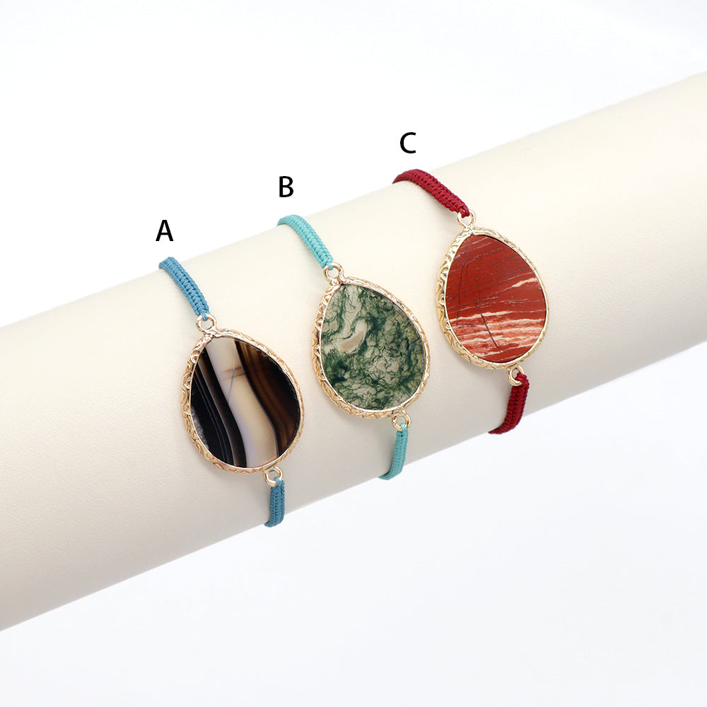 Handmade Customizable Natural Stone Charm Bracelet With Cotton Wire