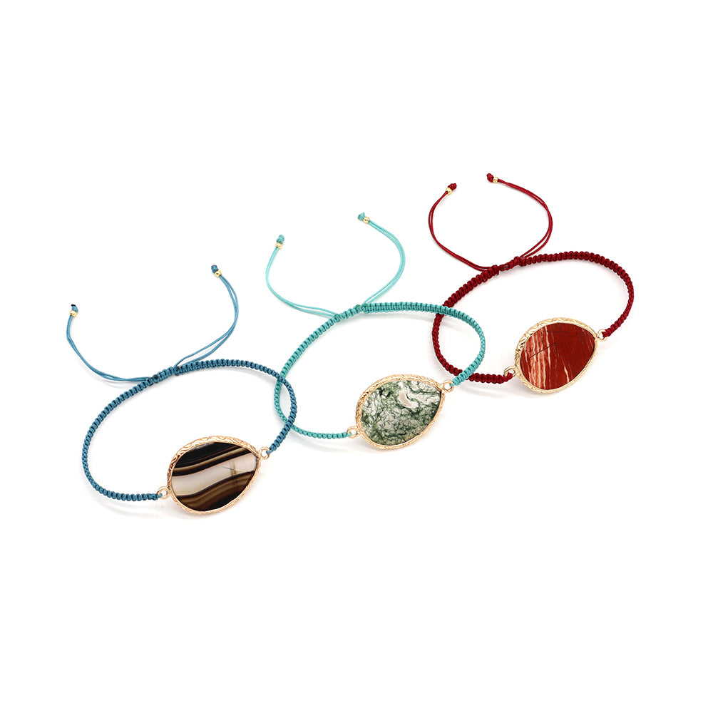 Handmade Customizable Natural Stone Charm Bracelet With Cotton Wire