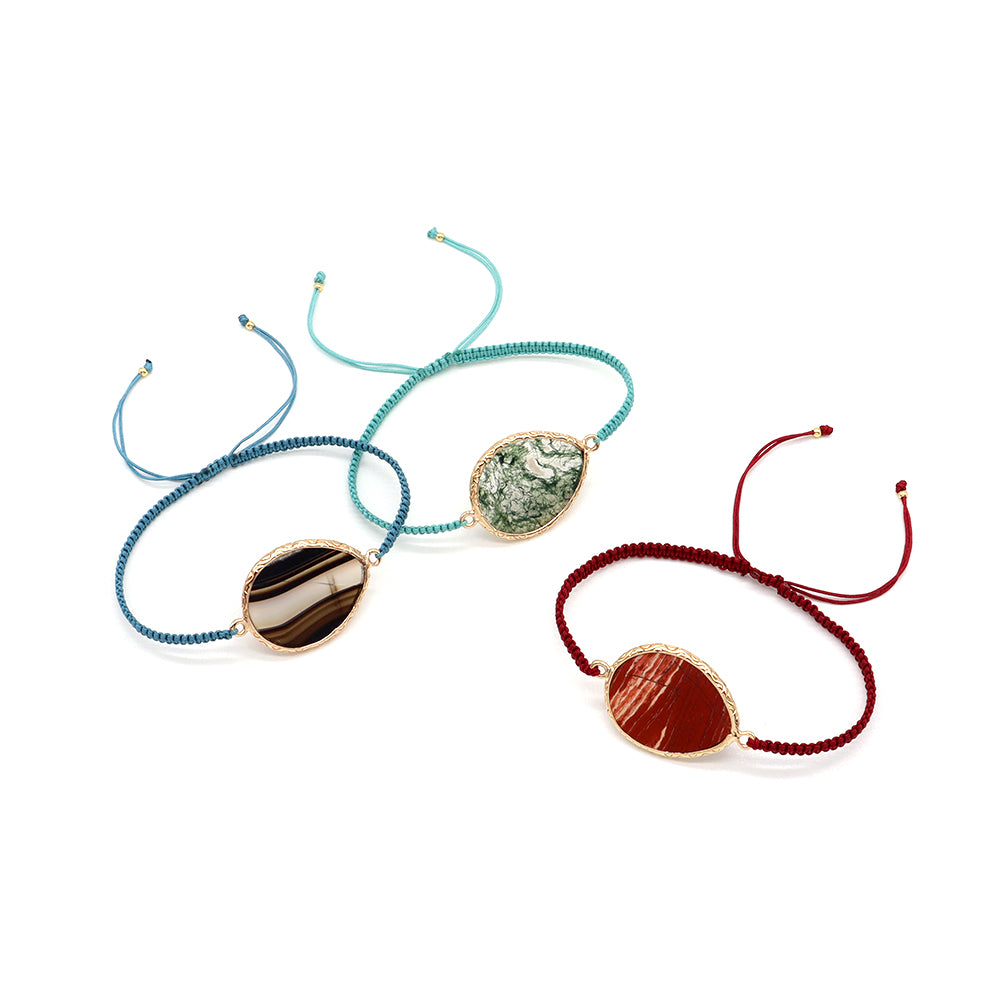 Handmade Customizable Natural Stone Charm Bracelet With Cotton Wire