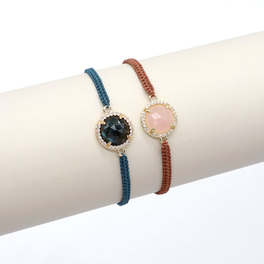 Handmade Customizable Natural Stone Charm Bracelet With Cotton Wire